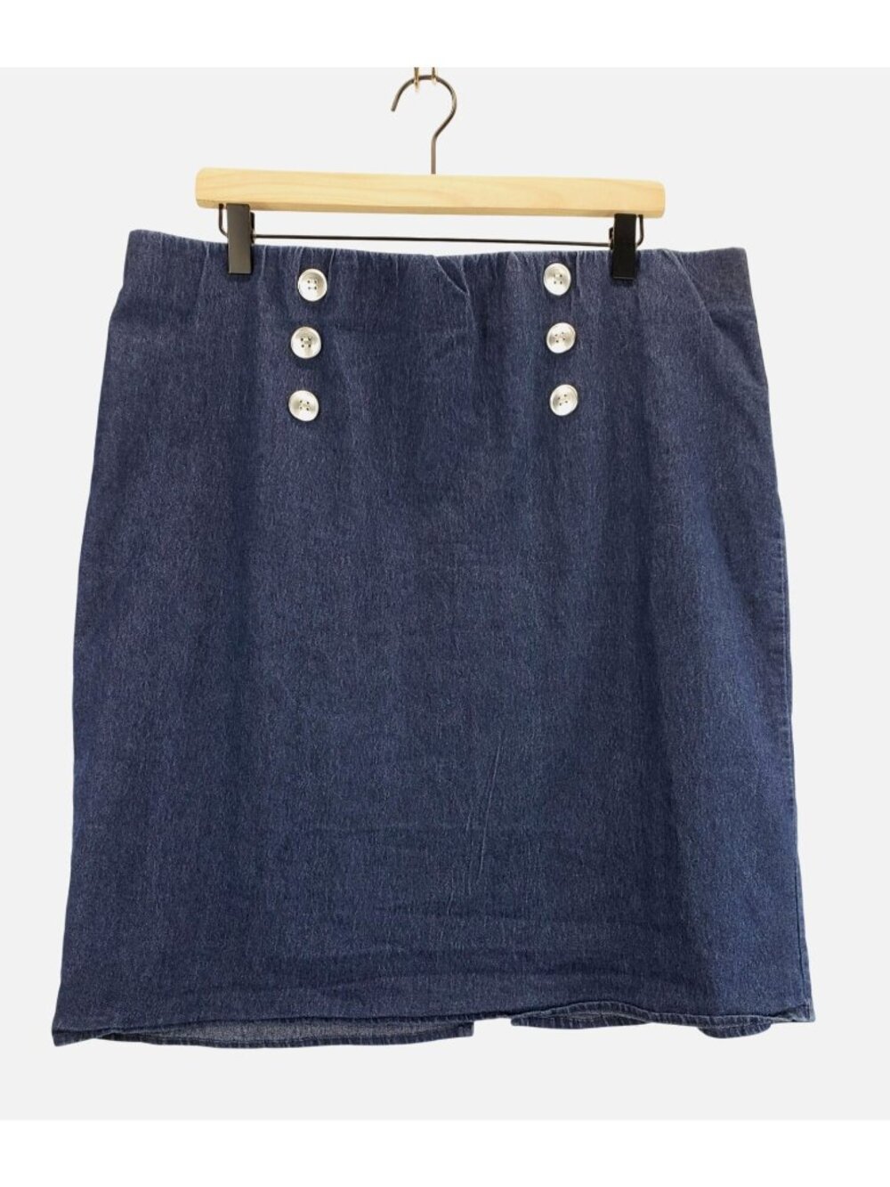 Blue Demin Skirt Knee XL by Messini Double Row Silver Button Accent A-Line